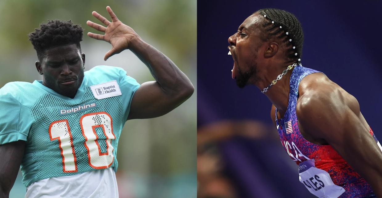 Dolphins Star Tyreek Hill Dares Olympian Noah Lyles to Race Him
